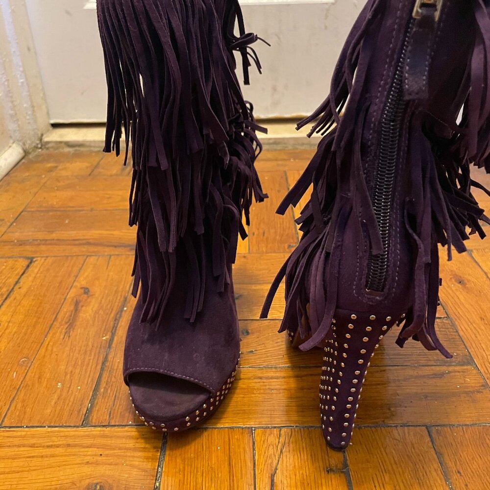 Enzo Angiolini Purple Fringe High-Heel Boots
